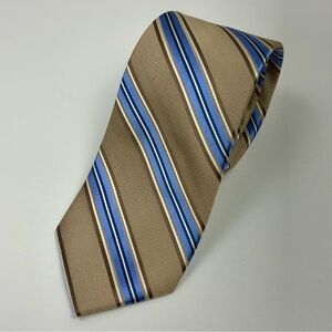 NEW Joseph Abboud 100% Silk XLong 63” Tan Blue Classic Striped Designer Neck Tie